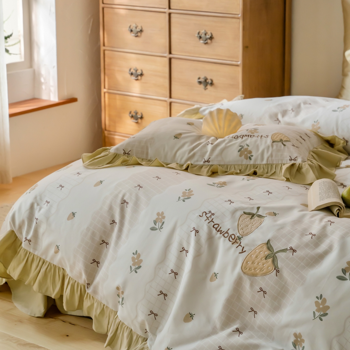 91家纺网 家纺一手货源 找家纺 FORTWO家纺原创设计（FOR TWO家纺） 2026新款50长绒棉印花+绣花荷叶花边系列四件套 会员-20（券前）基础价不低于中号388元，大号418元 床笠加10元 布丁莓