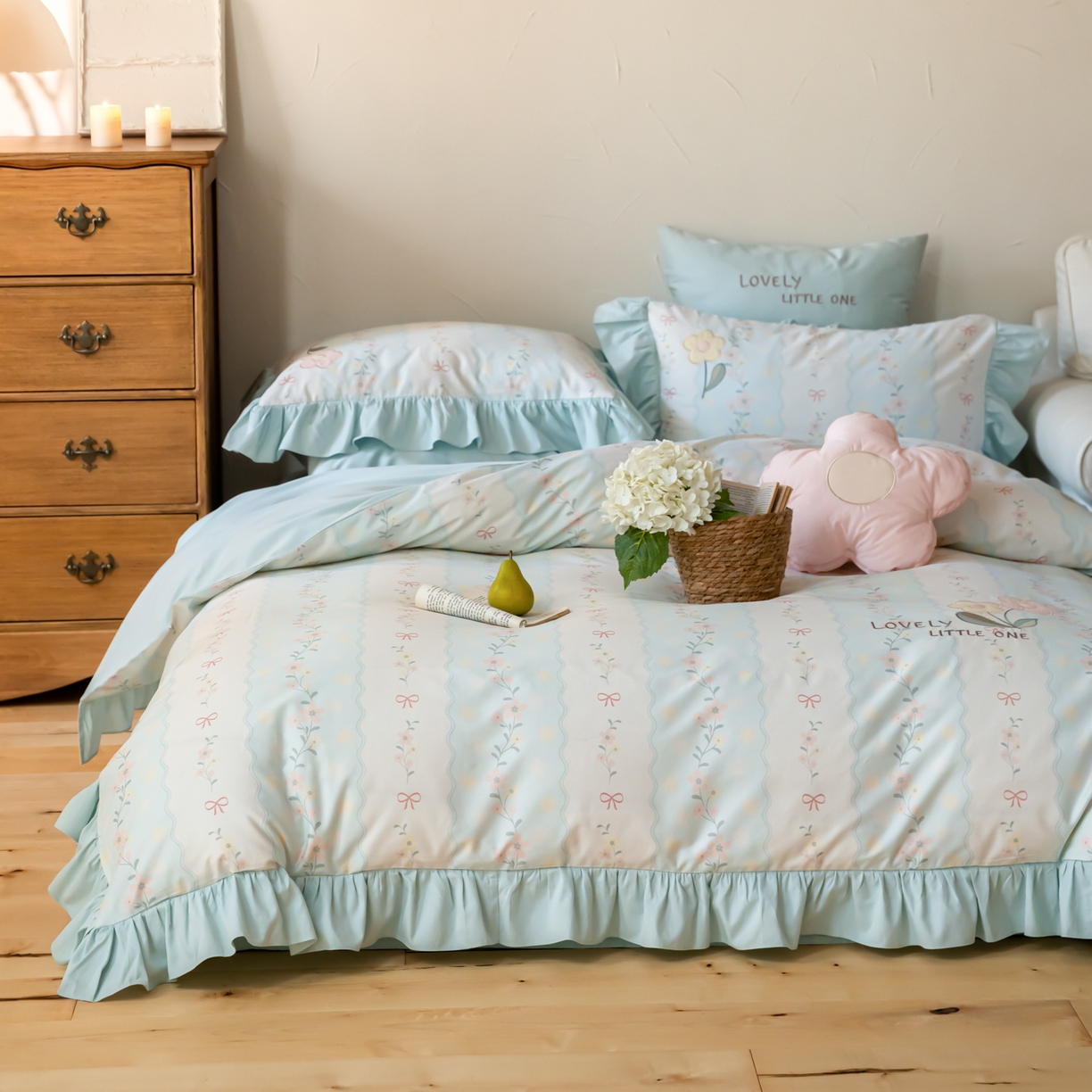 91家纺网 家纺一手货源 找家纺 FORTWO家纺原创设计（FOR TWO家纺） 2026新款50长绒棉印花+绣花荷叶花边系列四件套 会员-20（券前）基础价不低于中号388元，大号418元 床笠加10元 枕花眠