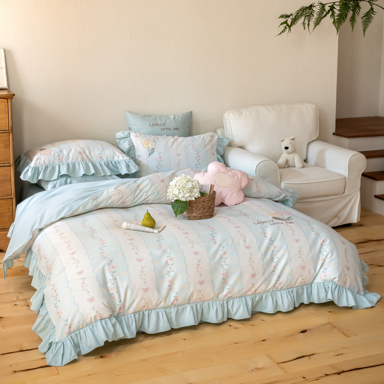 91家纺网 家纺一手货源 找家纺 FORTWO家纺原创设计（FOR TWO家纺） 2026新款50长绒棉印花+绣花荷叶花边系列四件套 会员-20（券前）基础价不低于中号388元，大号418元 床笠加10元 枕花眠