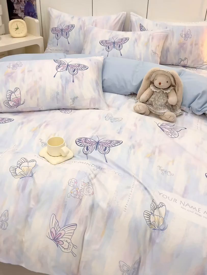 91家纺网 家纺一手货源 找家纺 金鑫汇家纺 2026新款13070全棉单品套件系列-单品：单被套 梦蝶