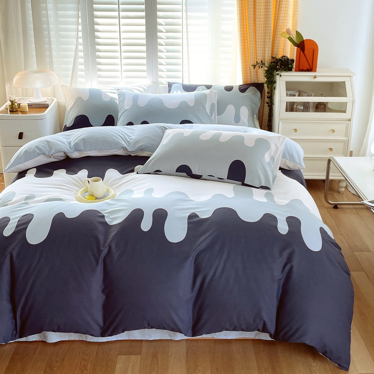 91家纺网 家纺一手货源 找家纺 金鑫汇家纺 2026新款13070全棉单品套件系列-单品：单被套 奶油蓝