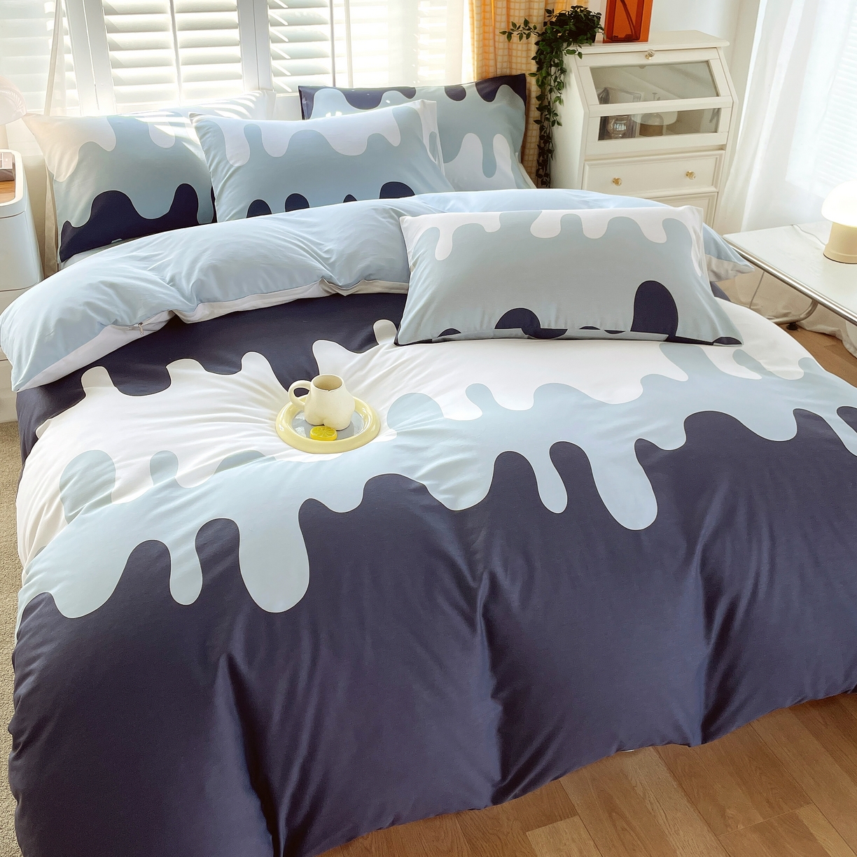 91家纺网 家纺一手货源 找家纺 金鑫汇家纺 2026新款13070全棉单品套件系列-单品：单被套 奶油蓝