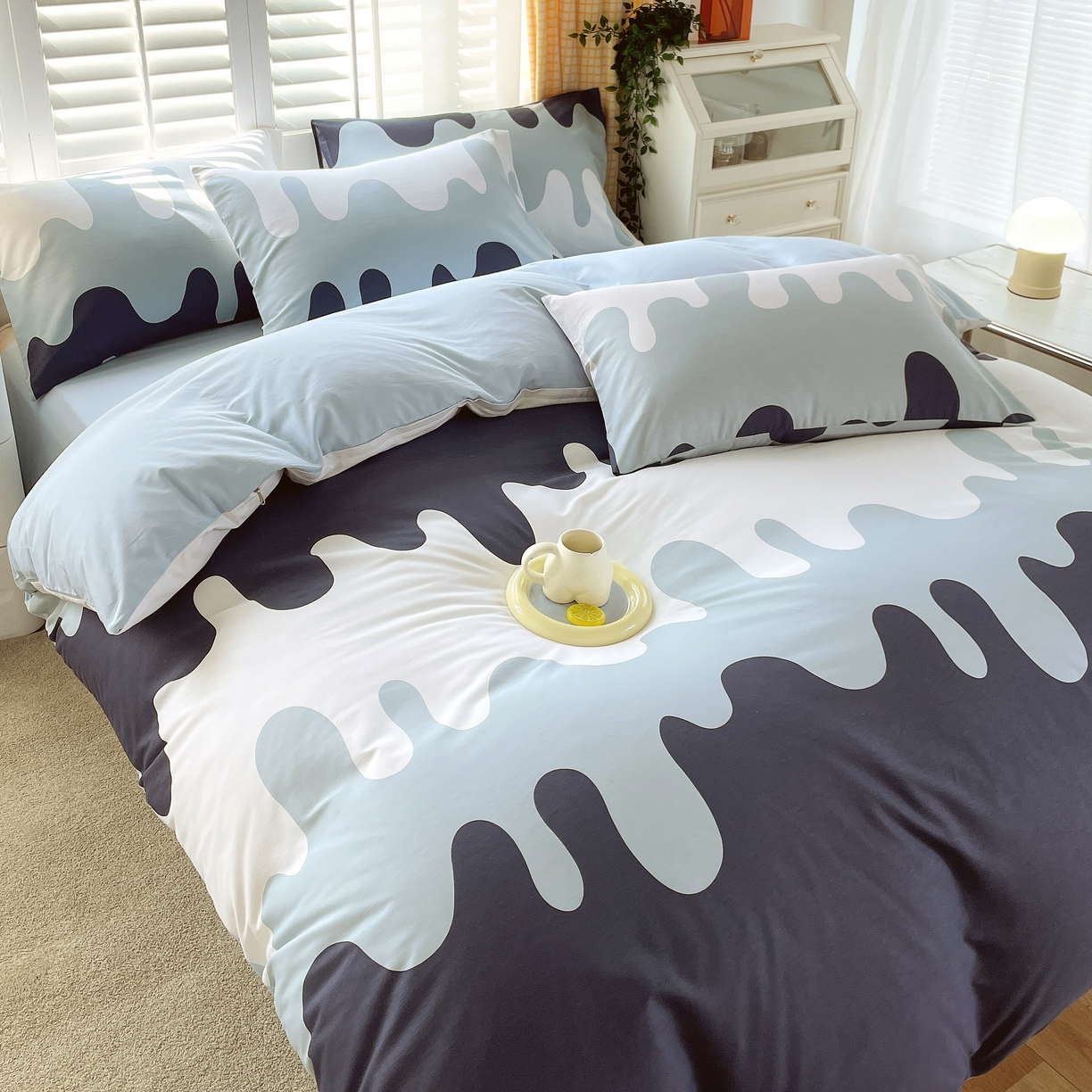 91家纺网 家纺一手货源 找家纺 金鑫汇家纺 2026新款13070全棉单品套件系列-单品：单被套 奶油蓝