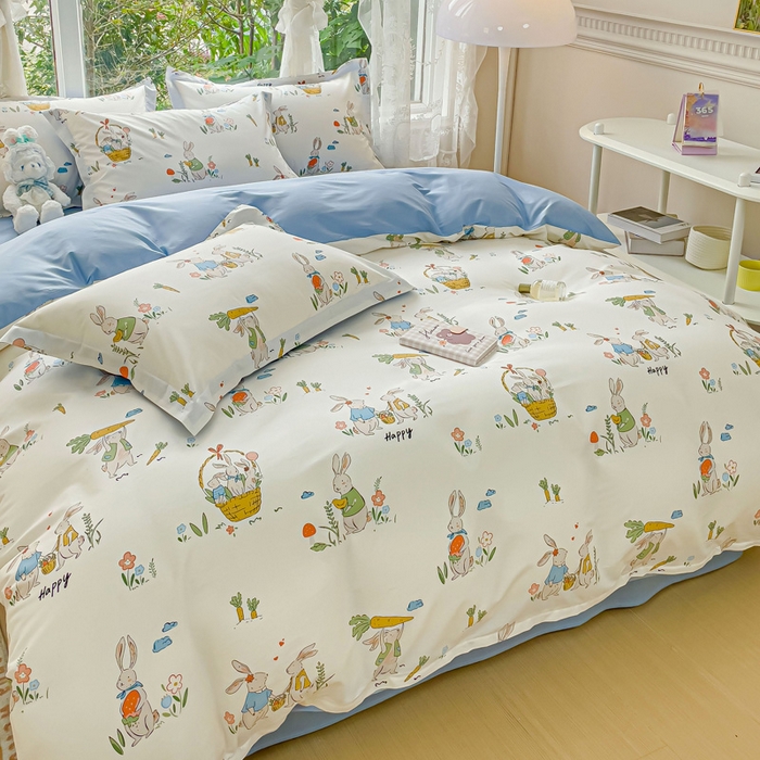 91家纺网 家纺一手货源 找家纺 金鑫汇家纺 2026新款13070全棉单品套件系列-单品：单被套 收获满满蓝色