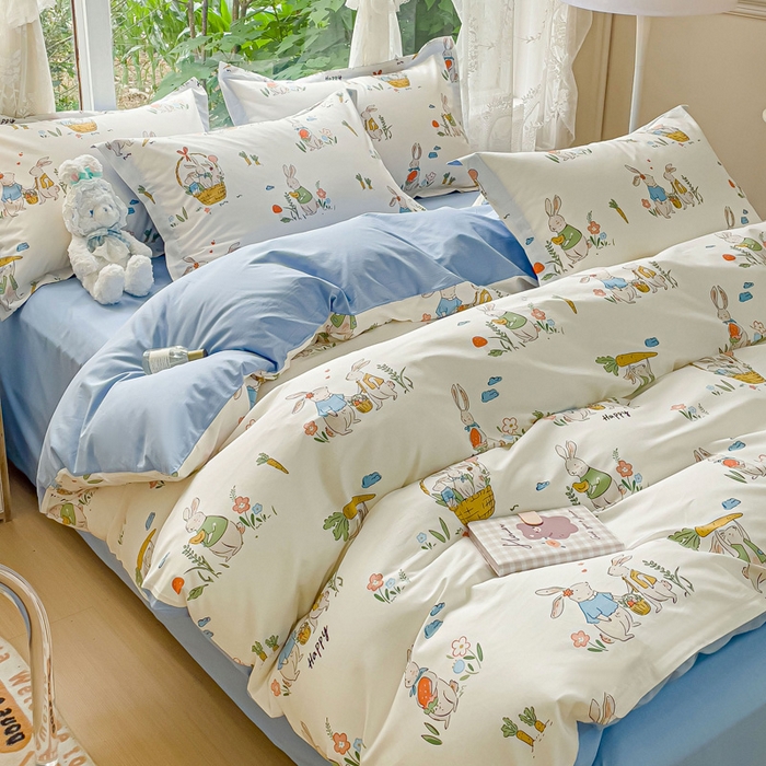 91家纺网 家纺一手货源 找家纺 金鑫汇家纺 2026新款13070全棉单品套件系列-单品：单被套 收获满满蓝色