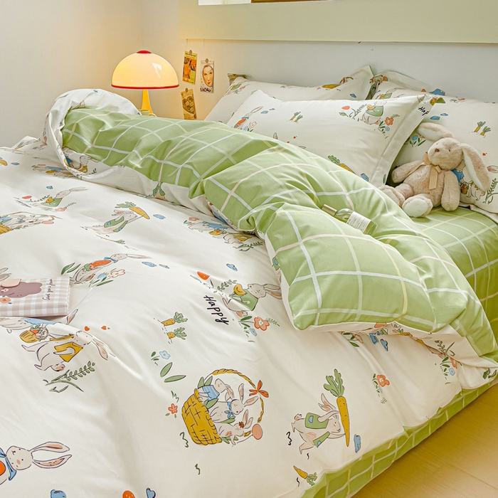 91家纺网 家纺一手货源 找家纺 金鑫汇家纺 2026新款13070全棉单品套件系列-单品：单被套 收获满满绿格