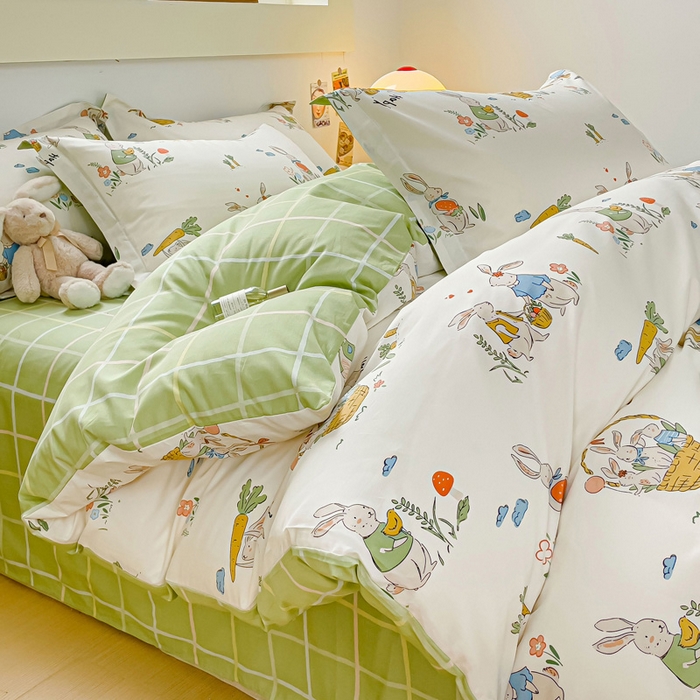 91家纺网 家纺一手货源 找家纺 金鑫汇家纺 2026新款13070全棉单品套件系列-单品：单被套 收获满满绿格