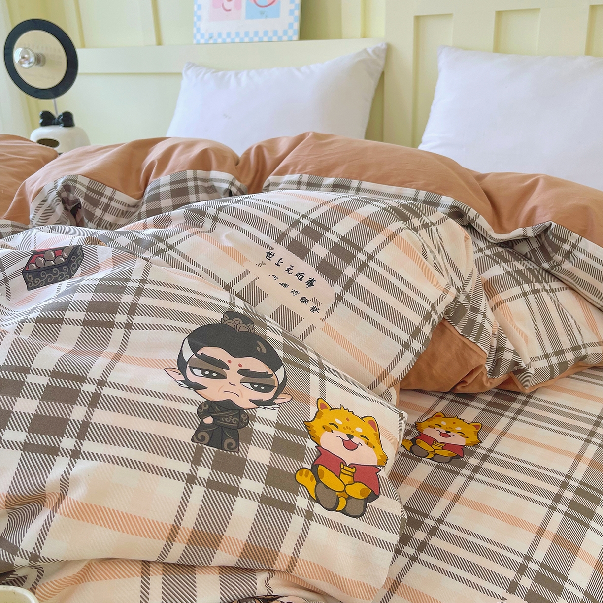 91家纺网 家纺一手货源 找家纺 金鑫汇家纺 2026新款13070全棉单品套件系列-单品：单被套 无畏申公豹-咖