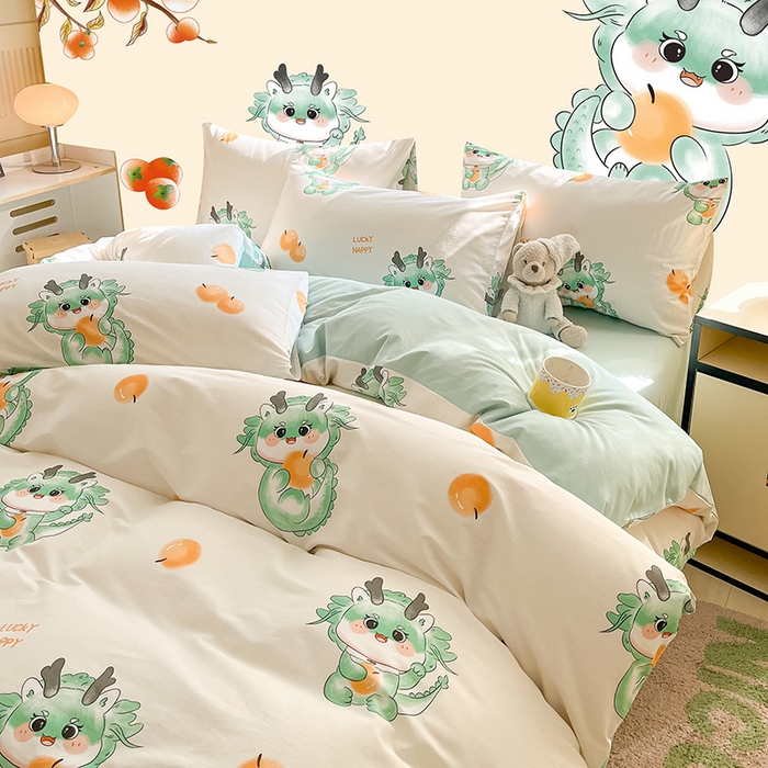 91家纺网 家纺一手货源 找家纺 金鑫汇家纺 2026新款13070全棉单品套件系列-单品：单被套 小青龙