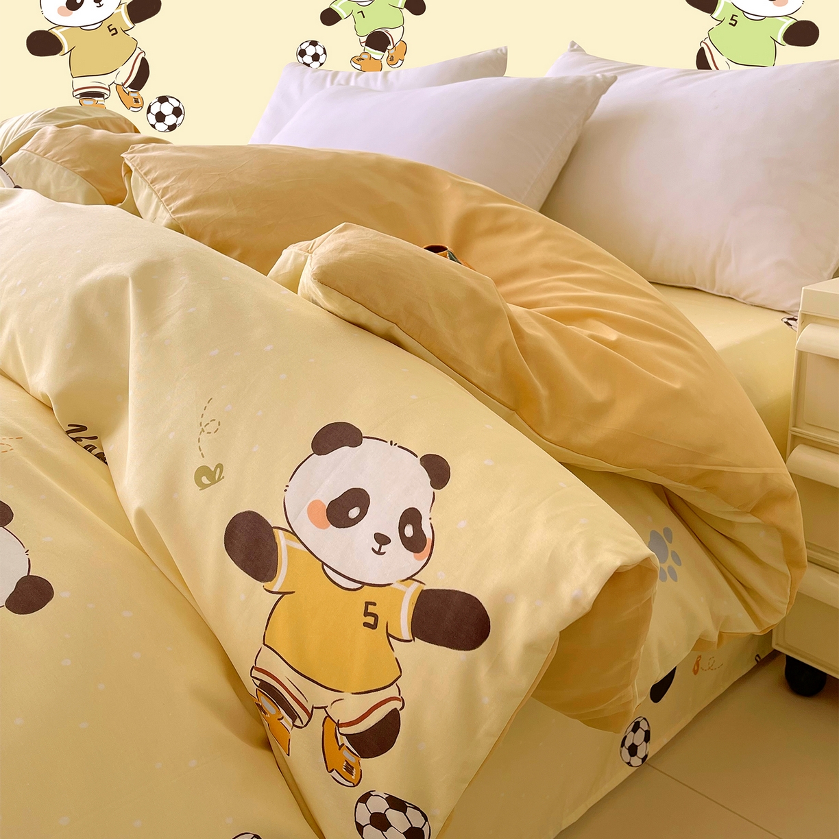 91家纺网 家纺一手货源 找家纺 金鑫汇家纺 2026新款13070全棉单品套件系列-单品：单被套 足球争霸赛-黄