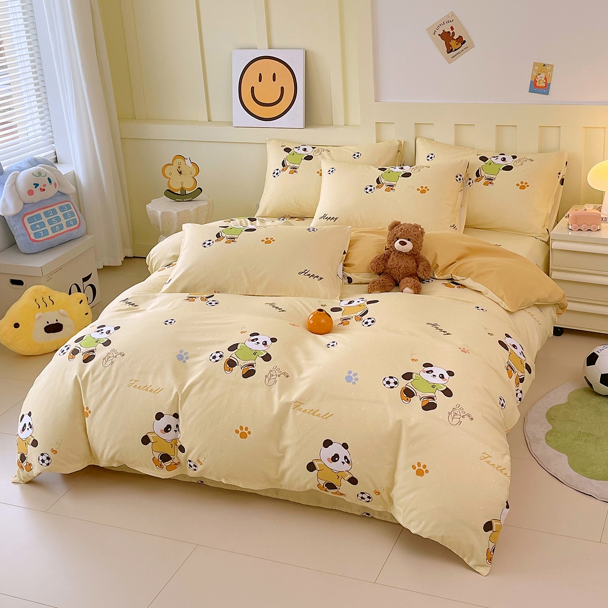 91家纺网 家纺一手货源 找家纺 金鑫汇家纺 2026新款13070全棉单品套件系列-单品：单被套 足球争霸赛-黄