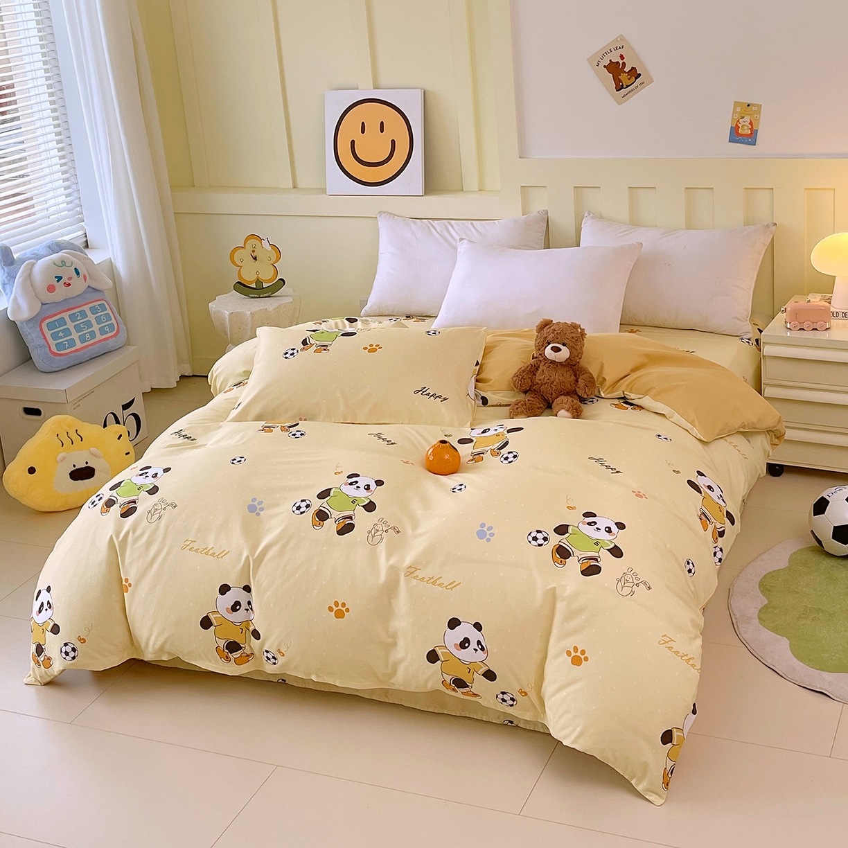 91家纺网 家纺一手货源 找家纺 金鑫汇家纺 2026新款13070全棉单品套件系列-单品：单被套 足球争霸赛-黄