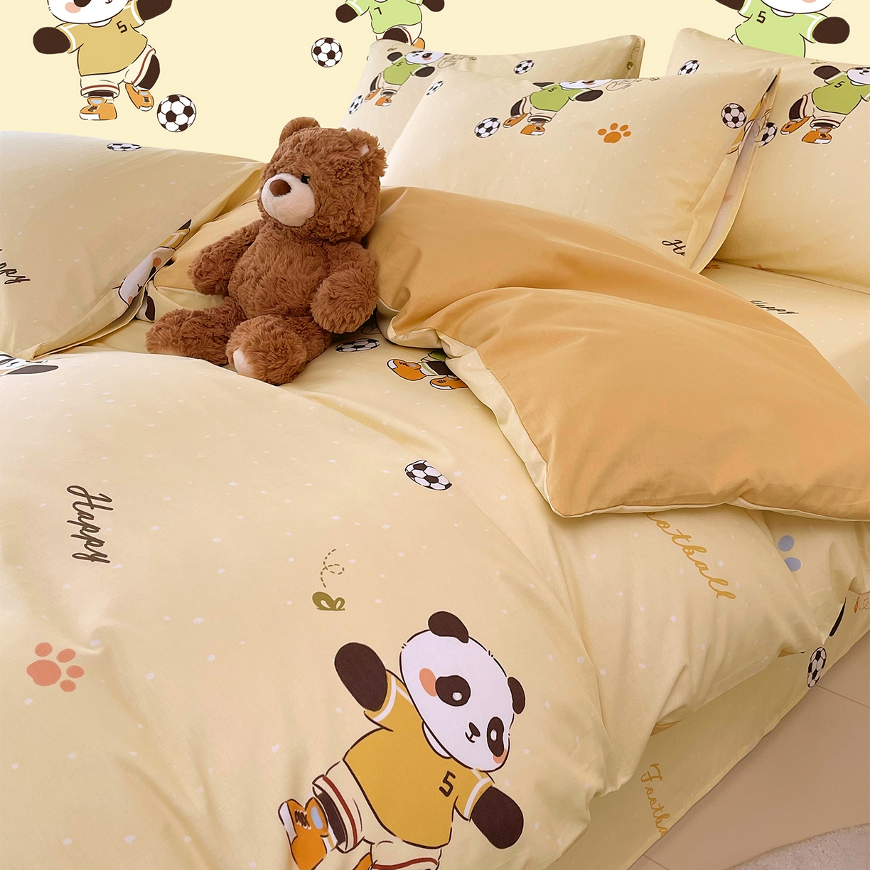 91家纺网 家纺一手货源 找家纺 金鑫汇家纺 2026新款13070全棉单品套件系列-单品：单被套 足球争霸赛-黄