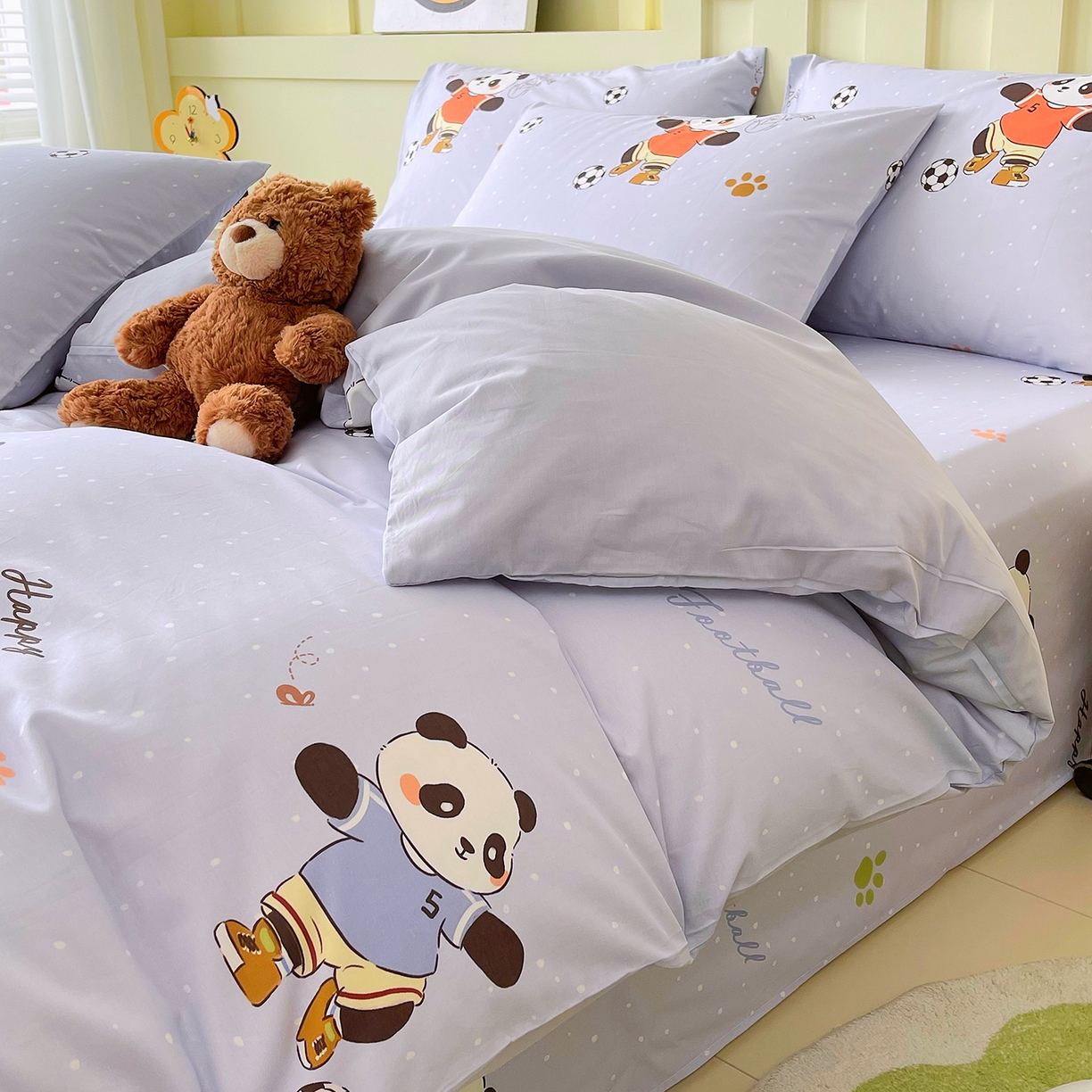 91家纺网 家纺一手货源 找家纺 金鑫汇家纺 2026新款13070全棉单品套件系列-单品：单被套 足球争霸赛-灰