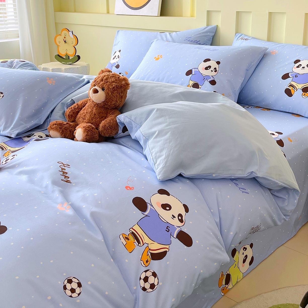 91家纺网 家纺一手货源 找家纺 金鑫汇家纺 2026新款13070全棉单品套件系列-单品：单被套 足球争霸赛-蓝