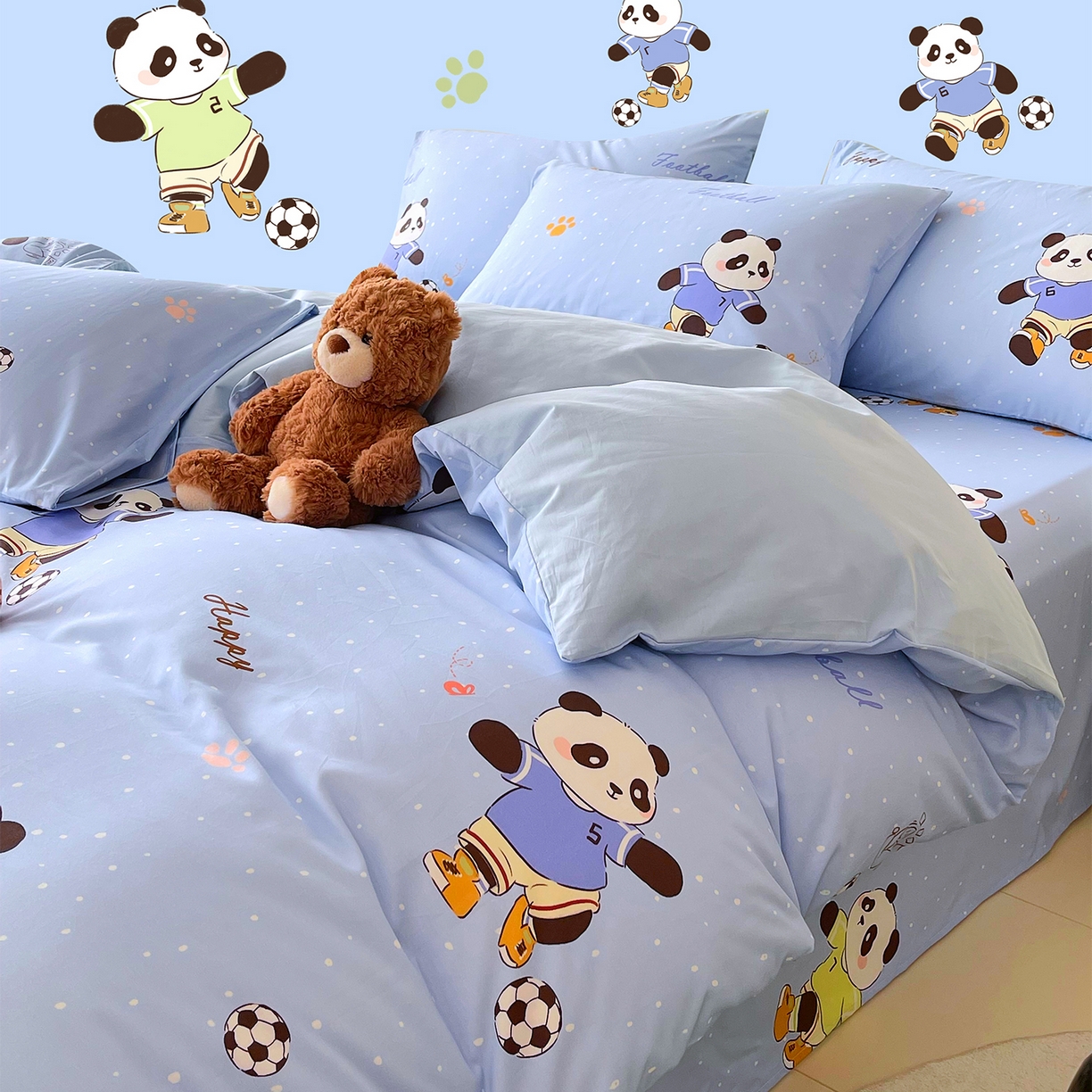 91家纺网 家纺一手货源 找家纺 金鑫汇家纺 2026新款13070全棉单品套件系列-单品：单被套 足球争霸赛-蓝