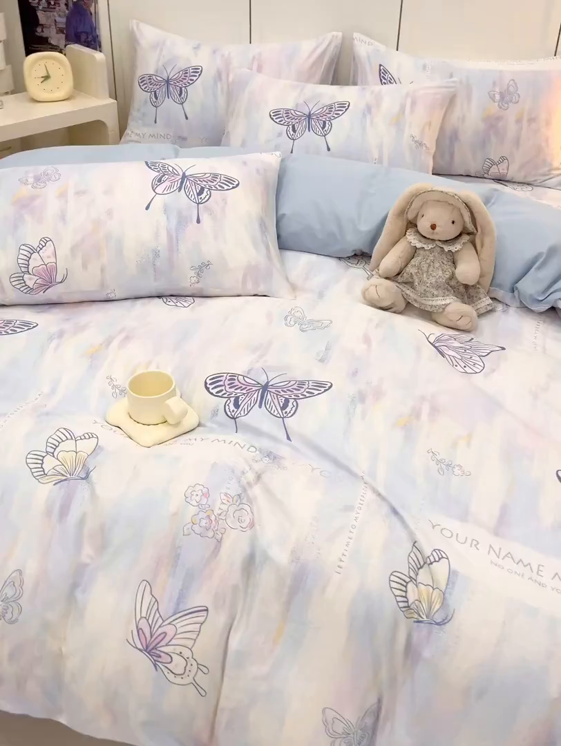 91家纺网 家纺一手货源 找家纺 金鑫汇家纺 2026新款13070全棉单品套件系列-套件：四件套 梦蝶