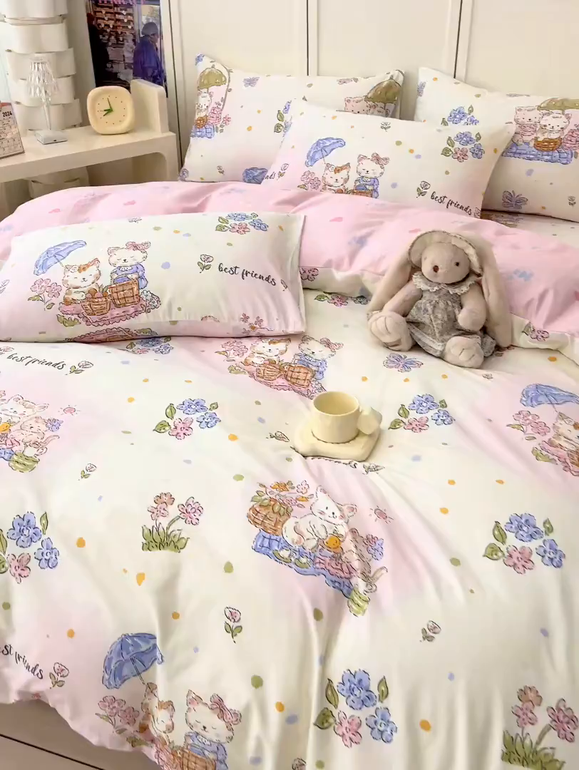 91家纺网 家纺一手货源 找家纺 金鑫汇家纺 2026新款13070全棉单品套件系列-套件：四件套 喵喵日记