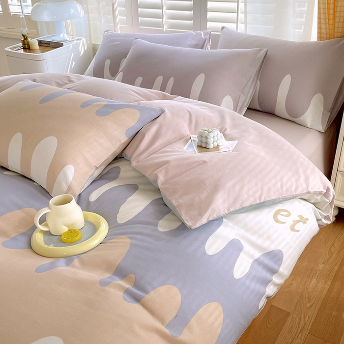 91家纺网 家纺一手货源 找家纺 金鑫汇家纺 2026新款13070全棉单品套件系列-套件：四件套 奶油粉