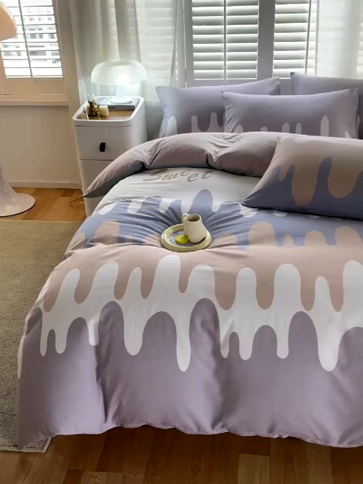 91家纺网 家纺一手货源 找家纺 金鑫汇家纺 2026新款13070全棉单品套件系列-套件：四件套 奶油粉