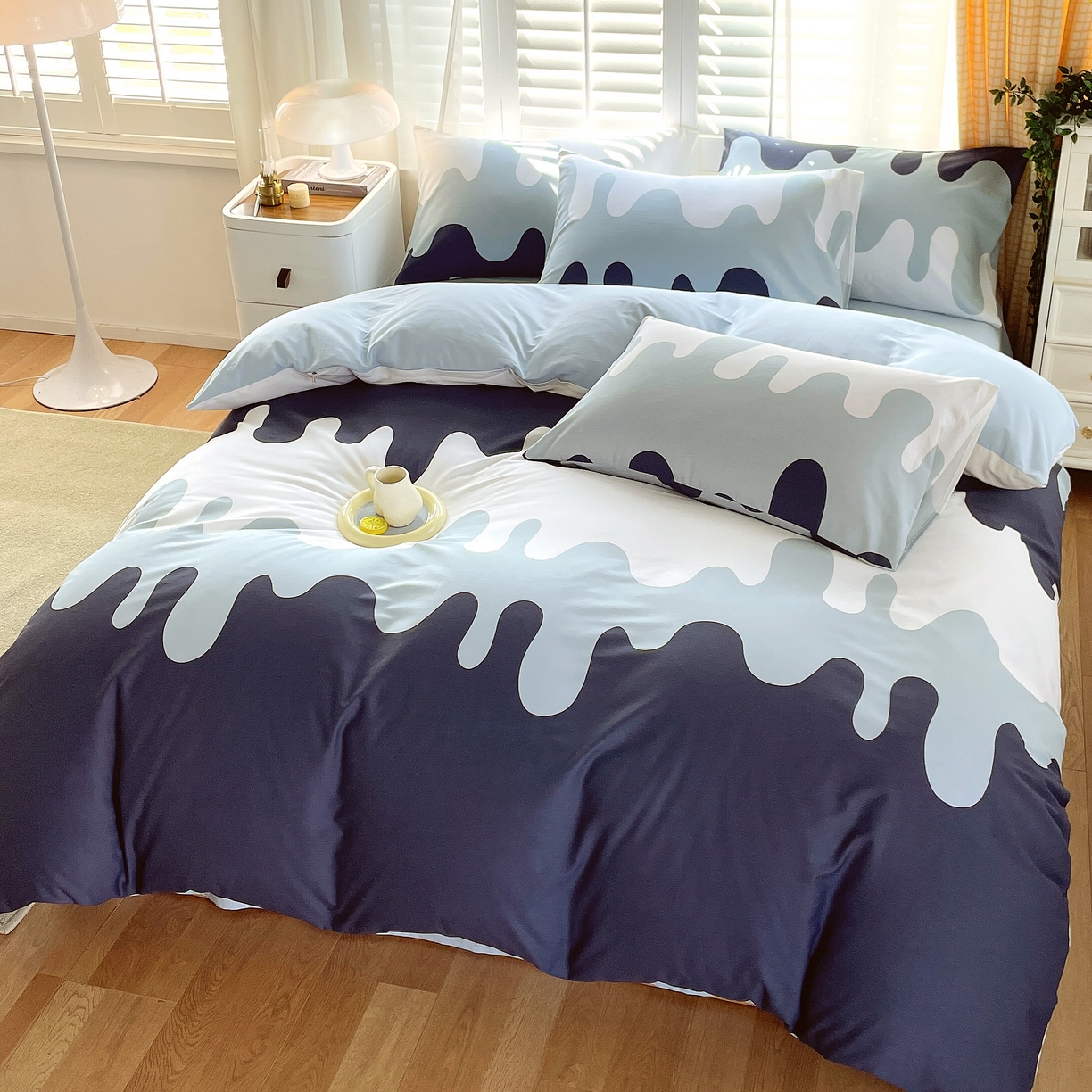 91家纺网 家纺一手货源 找家纺 金鑫汇家纺 2026新款13070全棉单品套件系列-套件：四件套 奶油蓝