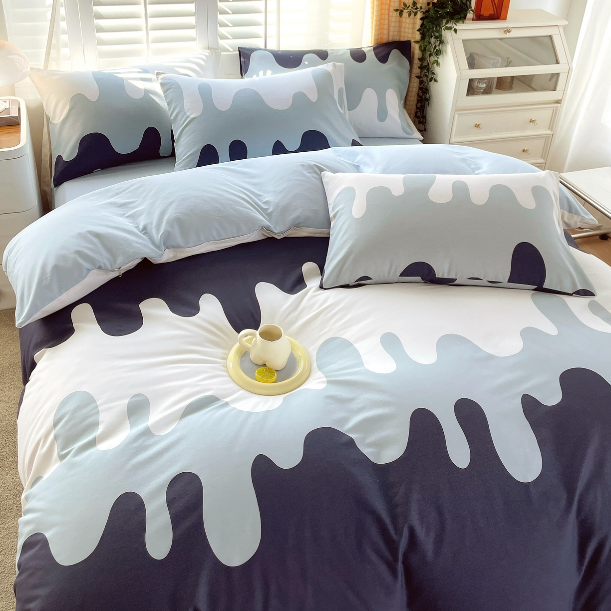 91家纺网 家纺一手货源 找家纺 金鑫汇家纺 2026新款13070全棉单品套件系列-套件：四件套 奶油蓝