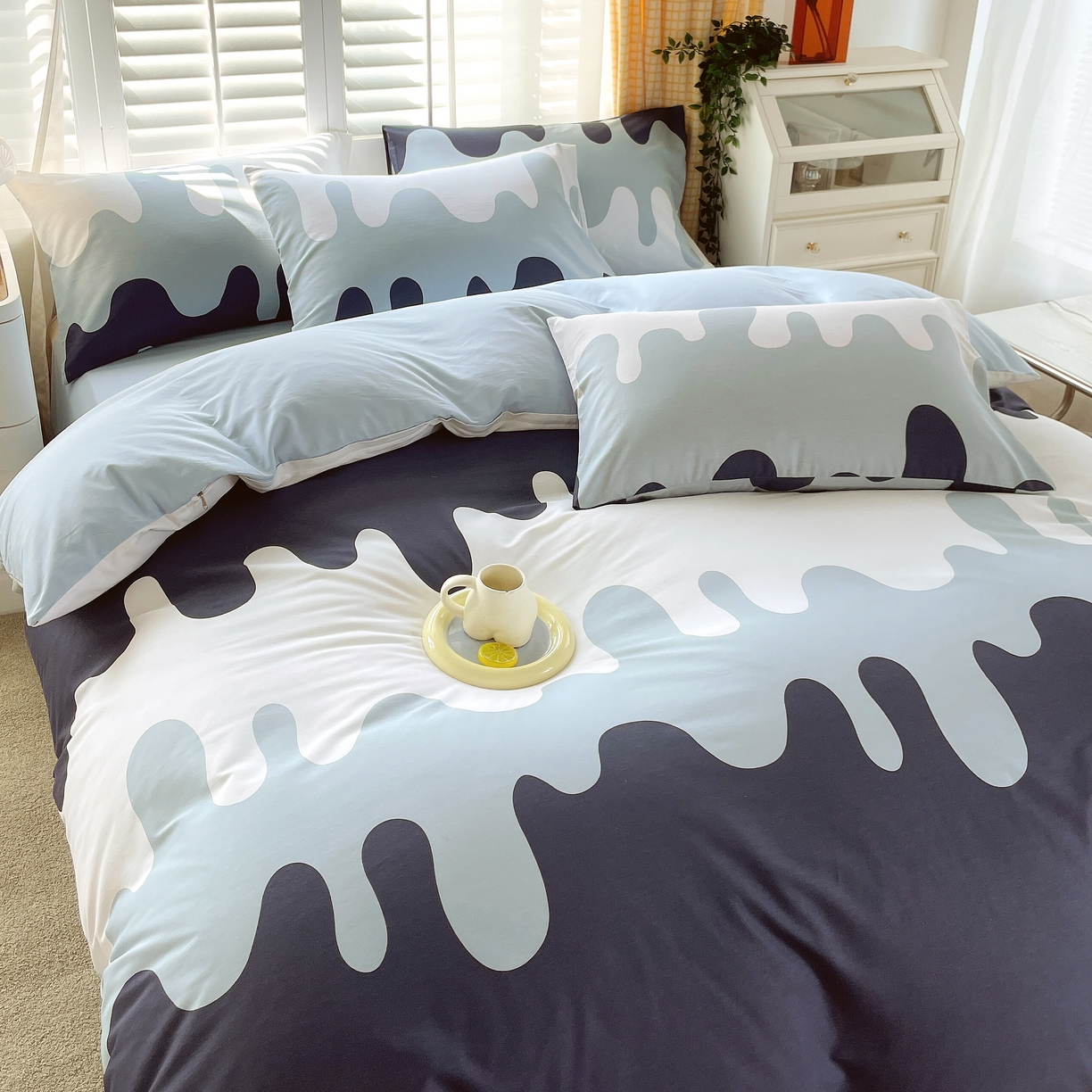 91家纺网 家纺一手货源 找家纺 金鑫汇家纺 2026新款13070全棉单品套件系列-套件：四件套 奶油蓝