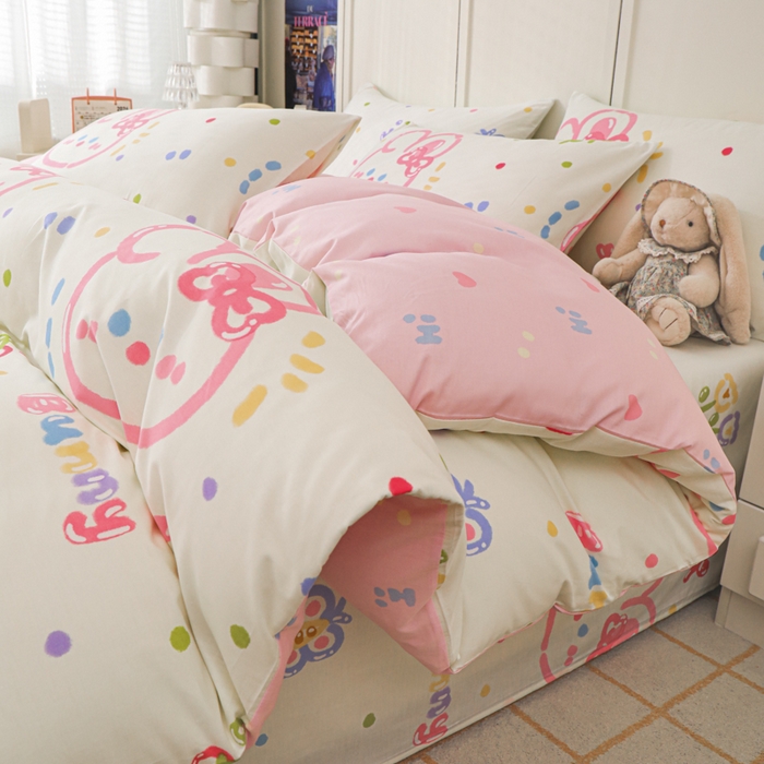 91家纺网 家纺一手货源 找家纺 金鑫汇家纺 2026新款13070全棉单品套件系列-套件：四件套 奇趣小兔