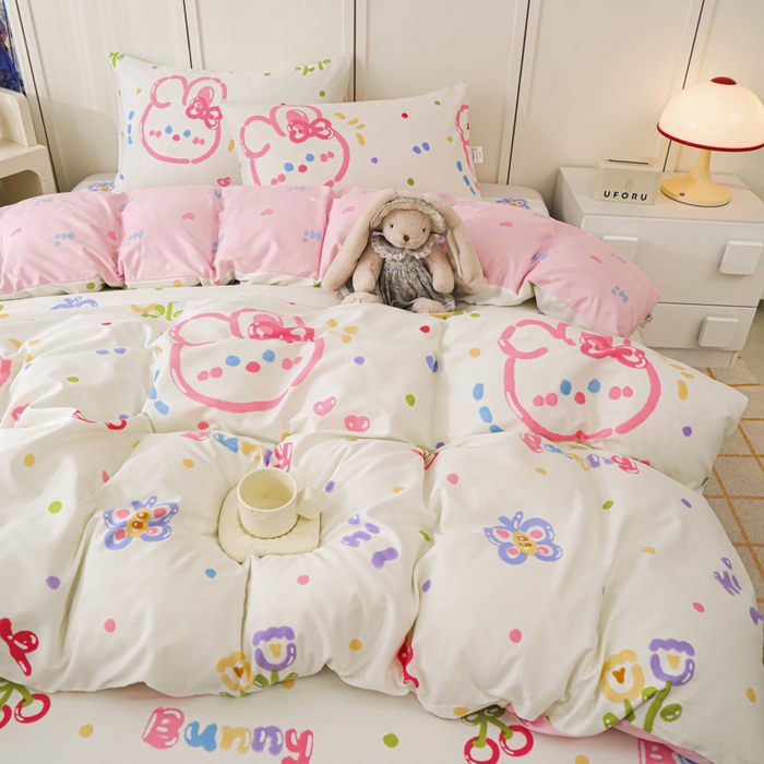 91家纺网 家纺一手货源 找家纺 金鑫汇家纺 2026新款13070全棉单品套件系列-套件：四件套 奇趣小兔