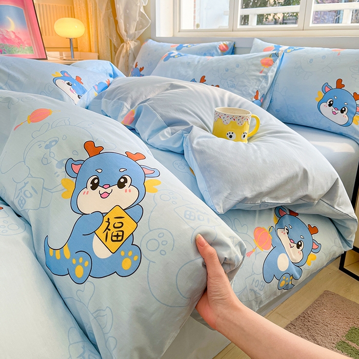 91家纺网 家纺一手货源 找家纺 金鑫汇家纺 2026新款13070全棉单品套件系列-套件：四件套 瑞龙送福