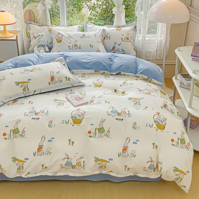 91家纺网 家纺一手货源 找家纺 金鑫汇家纺 2026新款13070全棉单品套件系列-套件：四件套 收获满满蓝色