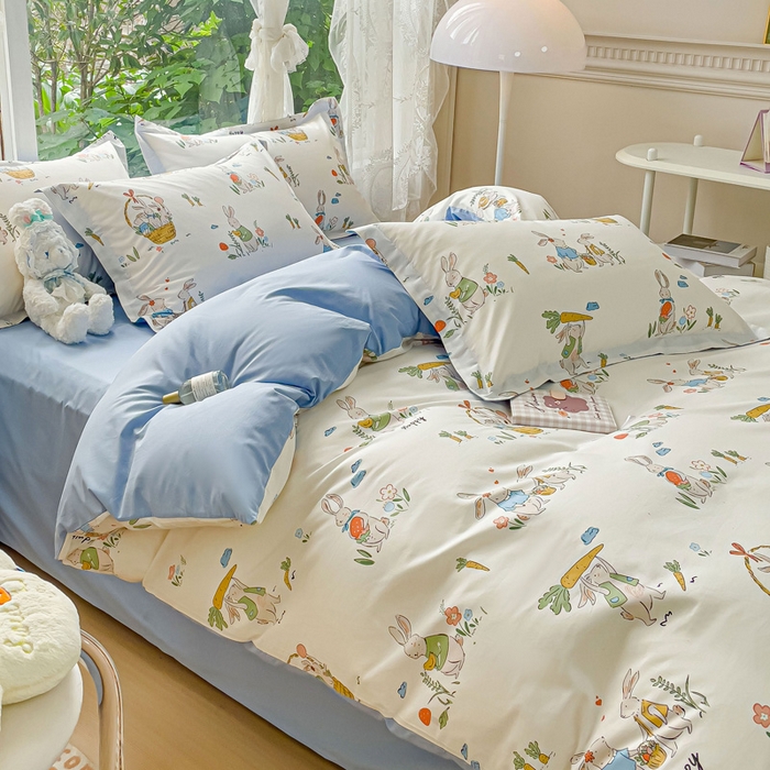 91家纺网 家纺一手货源 找家纺 金鑫汇家纺 2026新款13070全棉单品套件系列-套件：四件套 收获满满蓝色