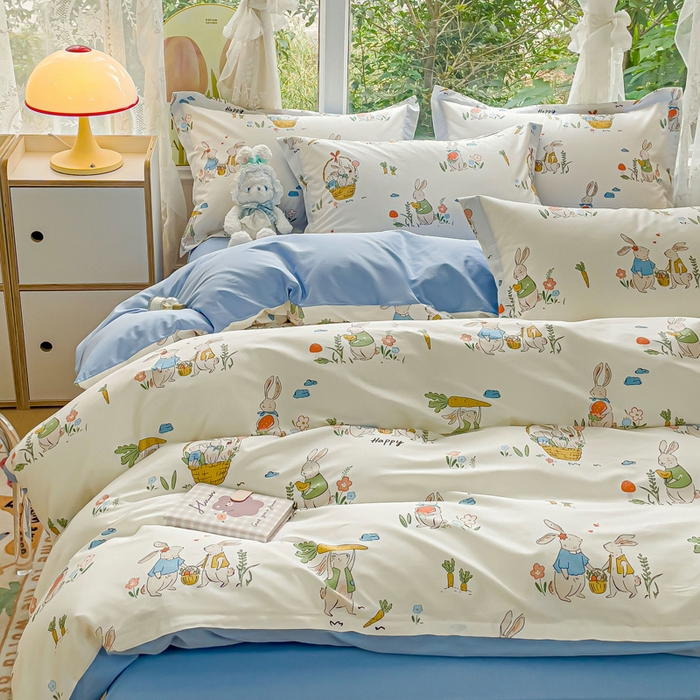 91家纺网 家纺一手货源 找家纺 金鑫汇家纺 2026新款13070全棉单品套件系列-套件：四件套 收获满满蓝色