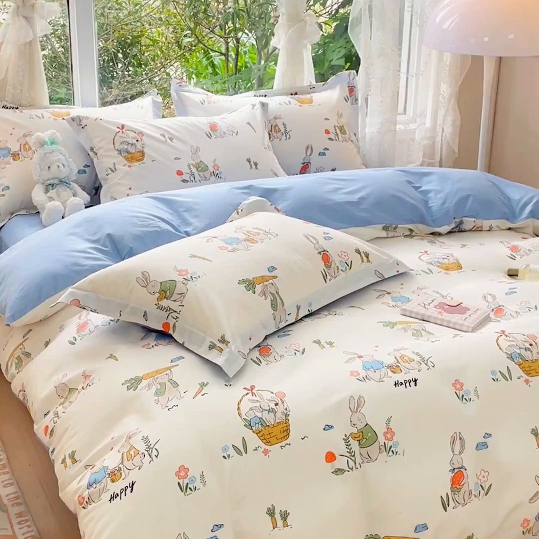 91家纺网 家纺一手货源 找家纺 金鑫汇家纺 2026新款13070全棉单品套件系列-套件：四件套 收获满满蓝色