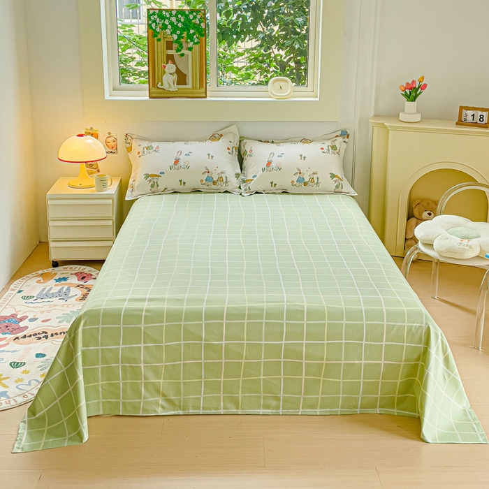 91家纺网 家纺一手货源 找家纺 金鑫汇家纺 2026新款13070全棉单品套件系列-套件：四件套 收获满满绿格