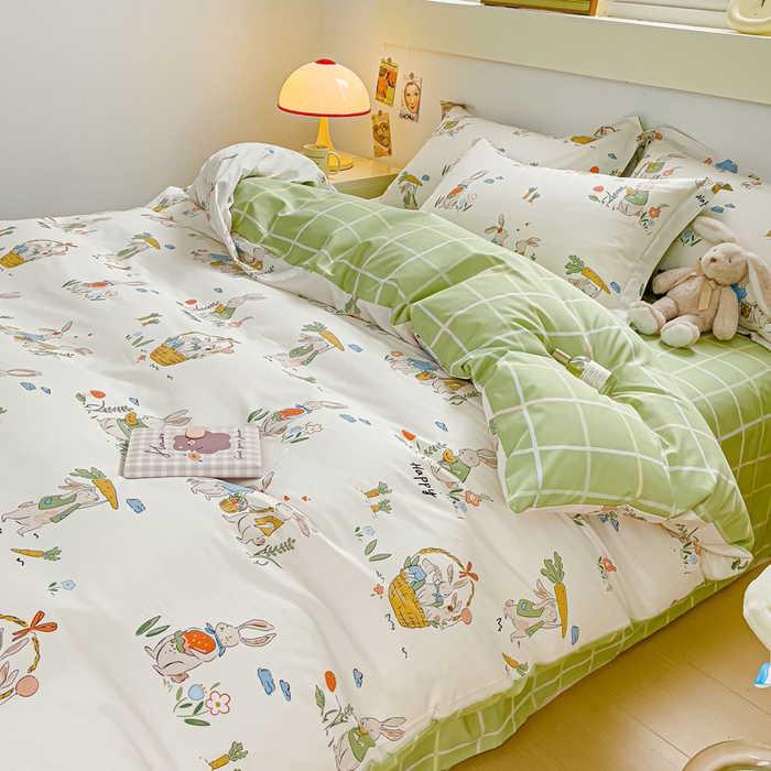 91家纺网 家纺一手货源 找家纺 金鑫汇家纺 2026新款13070全棉单品套件系列-套件：四件套 收获满满绿格