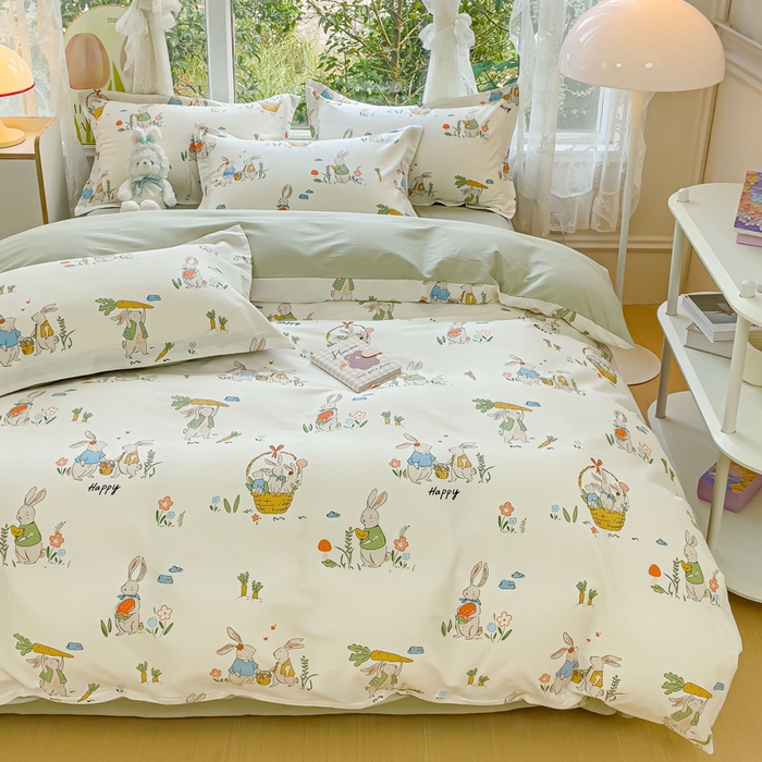 91家纺网 家纺一手货源 找家纺 金鑫汇家纺 2026新款13070全棉单品套件系列-套件：四件套 收获满满绿色