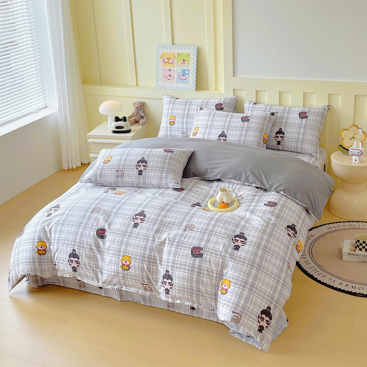 91家纺网 家纺一手货源 找家纺 金鑫汇家纺 2026新款13070全棉单品套件系列-套件：四件套 无畏申公豹-灰