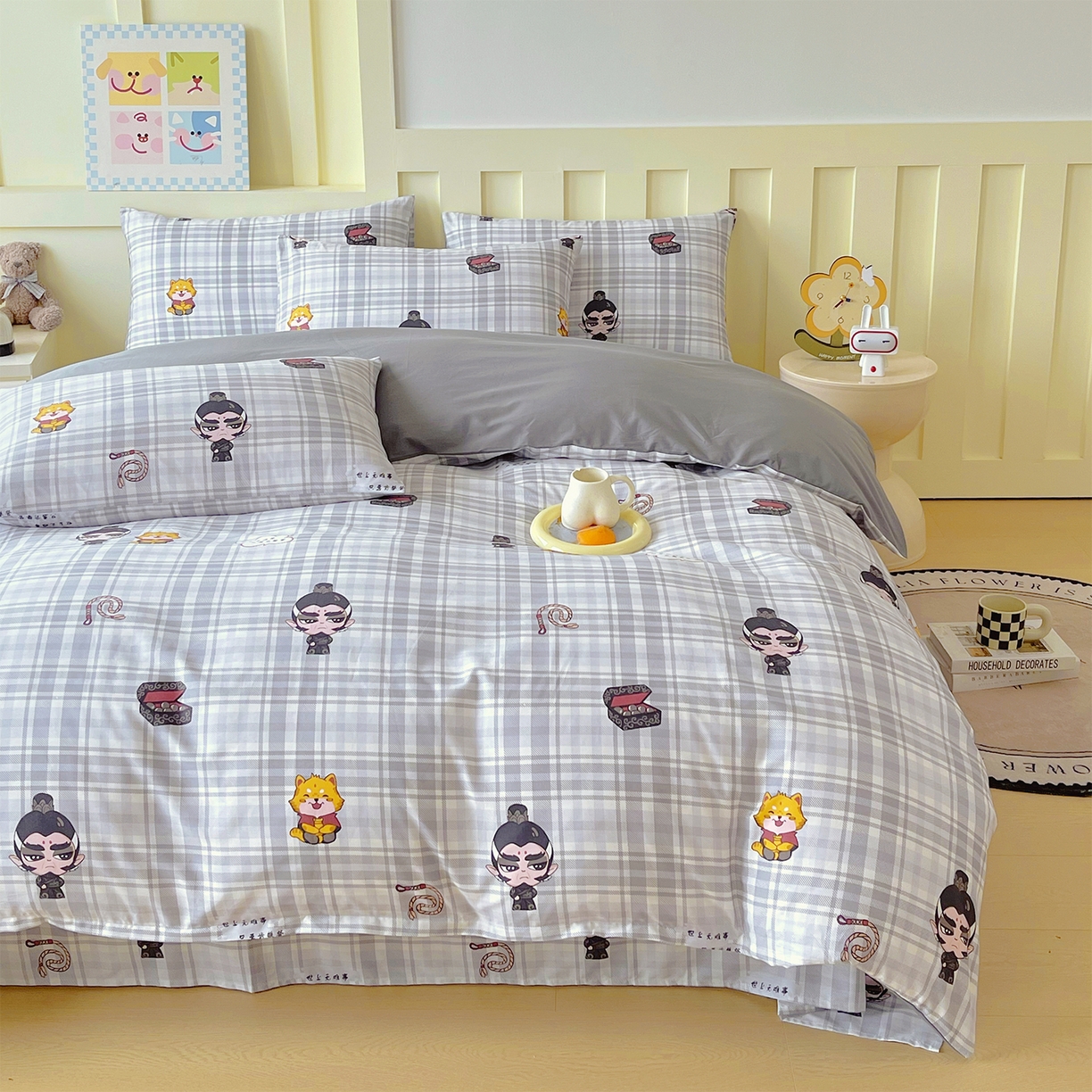 91家纺网 家纺一手货源 找家纺 金鑫汇家纺 2026新款13070全棉单品套件系列-套件：四件套 无畏申公豹-灰