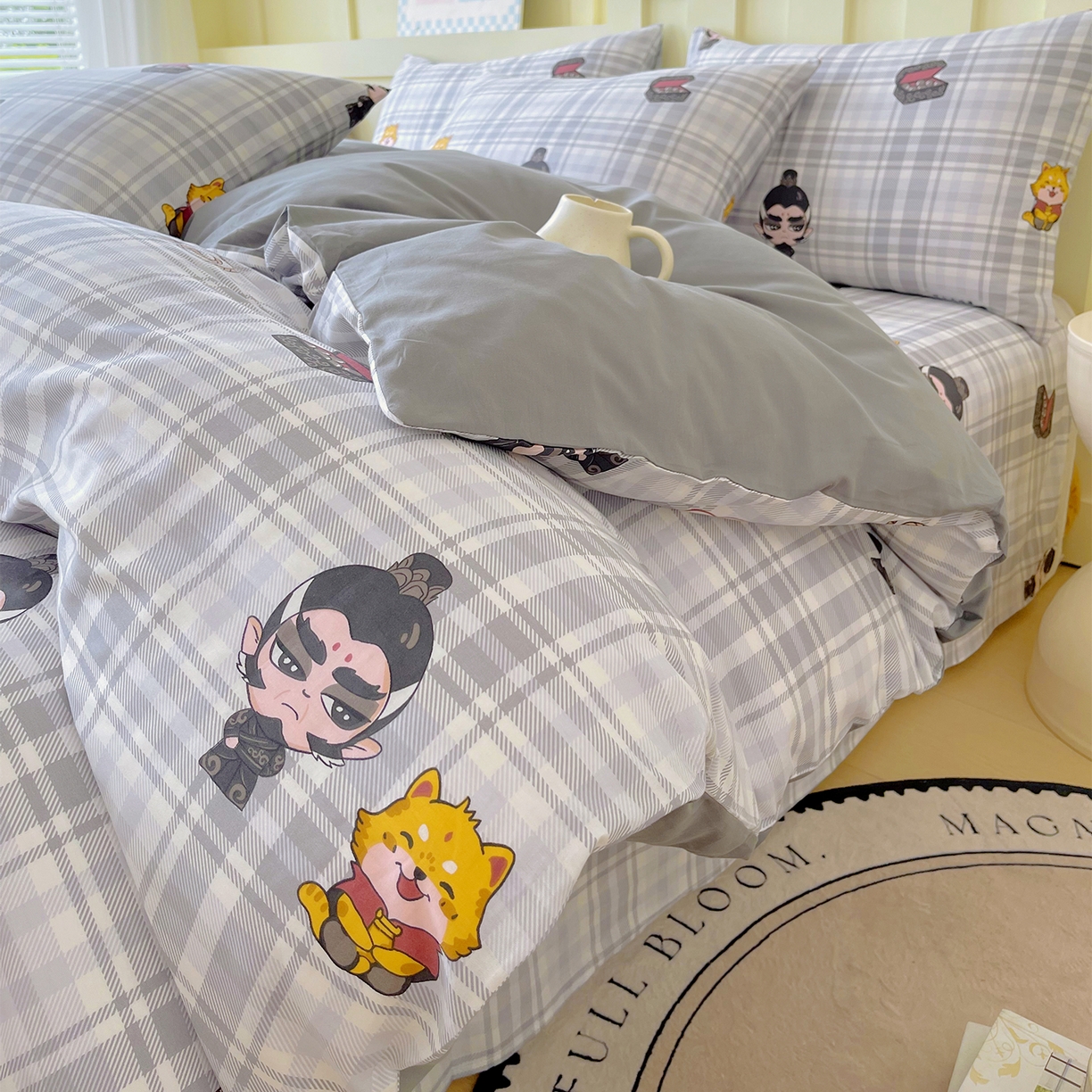 91家纺网 家纺一手货源 找家纺 金鑫汇家纺 2026新款13070全棉单品套件系列-套件：四件套 无畏申公豹-灰