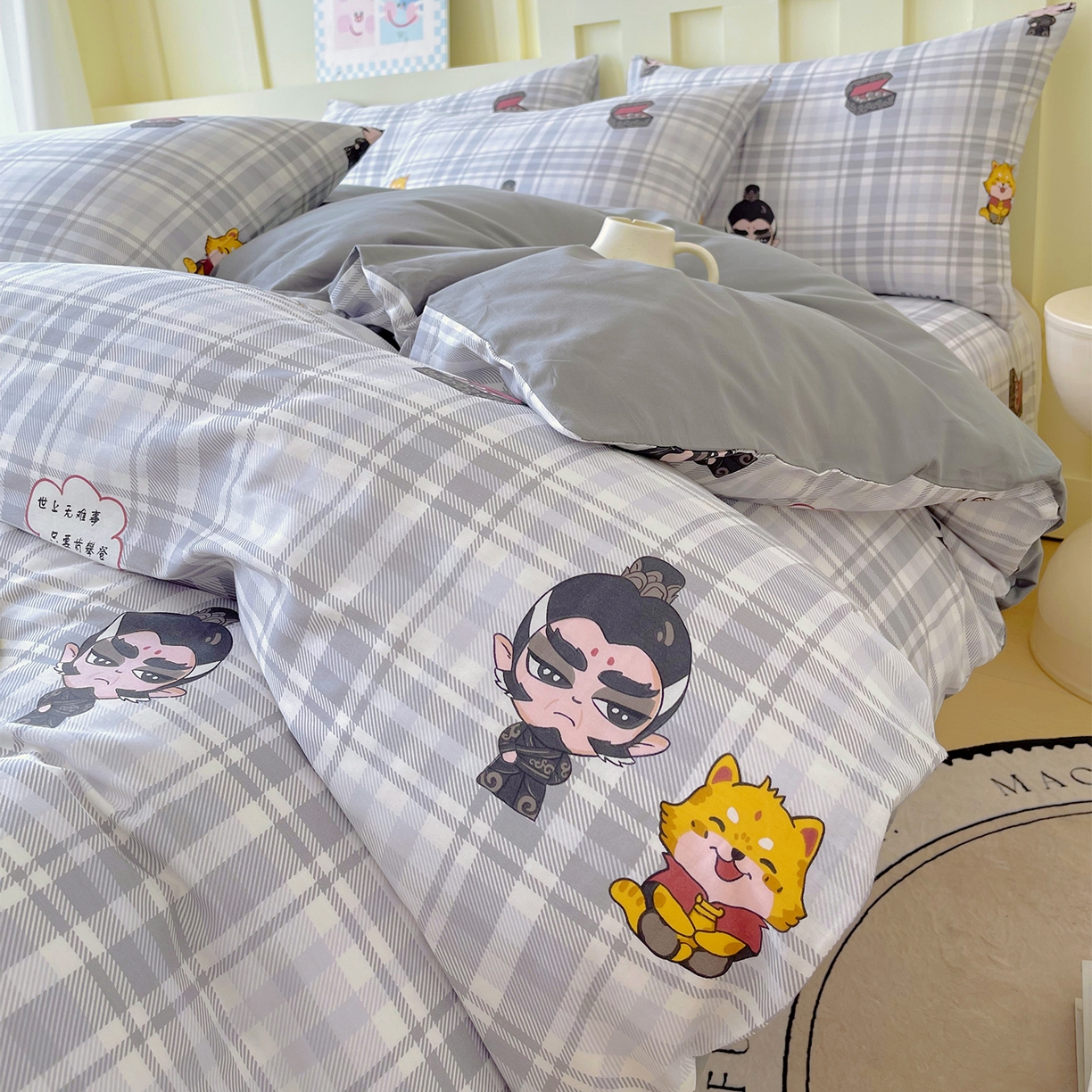 91家纺网 家纺一手货源 找家纺 金鑫汇家纺 2026新款13070全棉单品套件系列-套件：四件套 无畏申公豹-灰