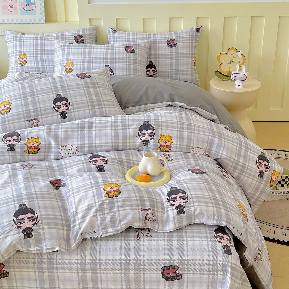 91家纺网 家纺一手货源 找家纺 金鑫汇家纺 2026新款13070全棉单品套件系列-套件：四件套 无畏申公豹-灰