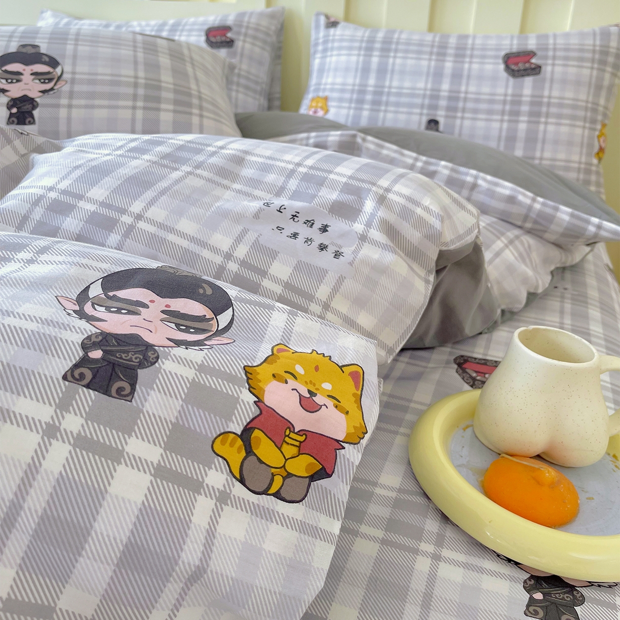 91家纺网 家纺一手货源 找家纺 金鑫汇家纺 2026新款13070全棉单品套件系列-套件：四件套 无畏申公豹-灰