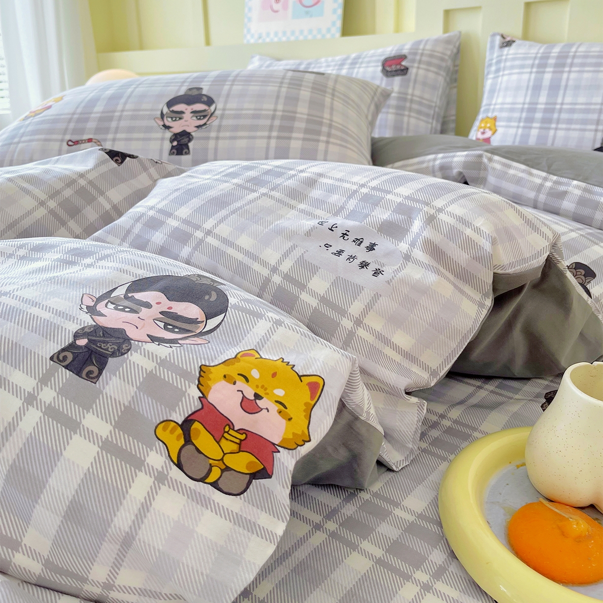 91家纺网 家纺一手货源 找家纺 金鑫汇家纺 2026新款13070全棉单品套件系列-套件：四件套 无畏申公豹-灰