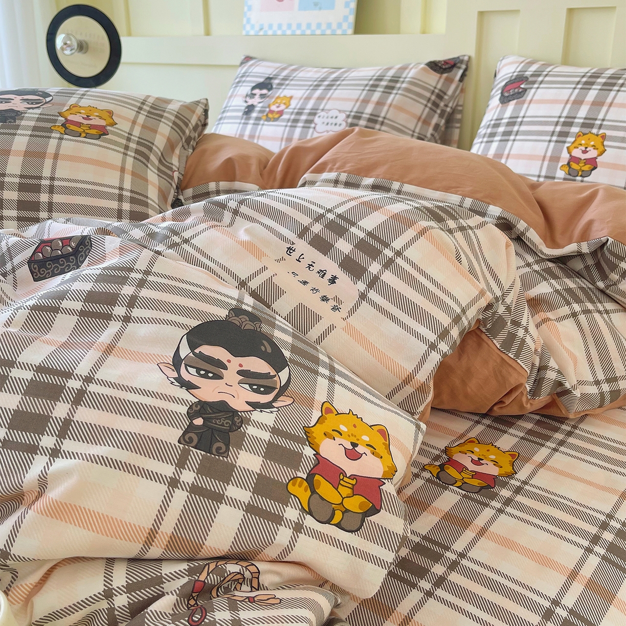 91家纺网 家纺一手货源 找家纺 金鑫汇家纺 2026新款13070全棉单品套件系列-套件：四件套 无畏申公豹-咖