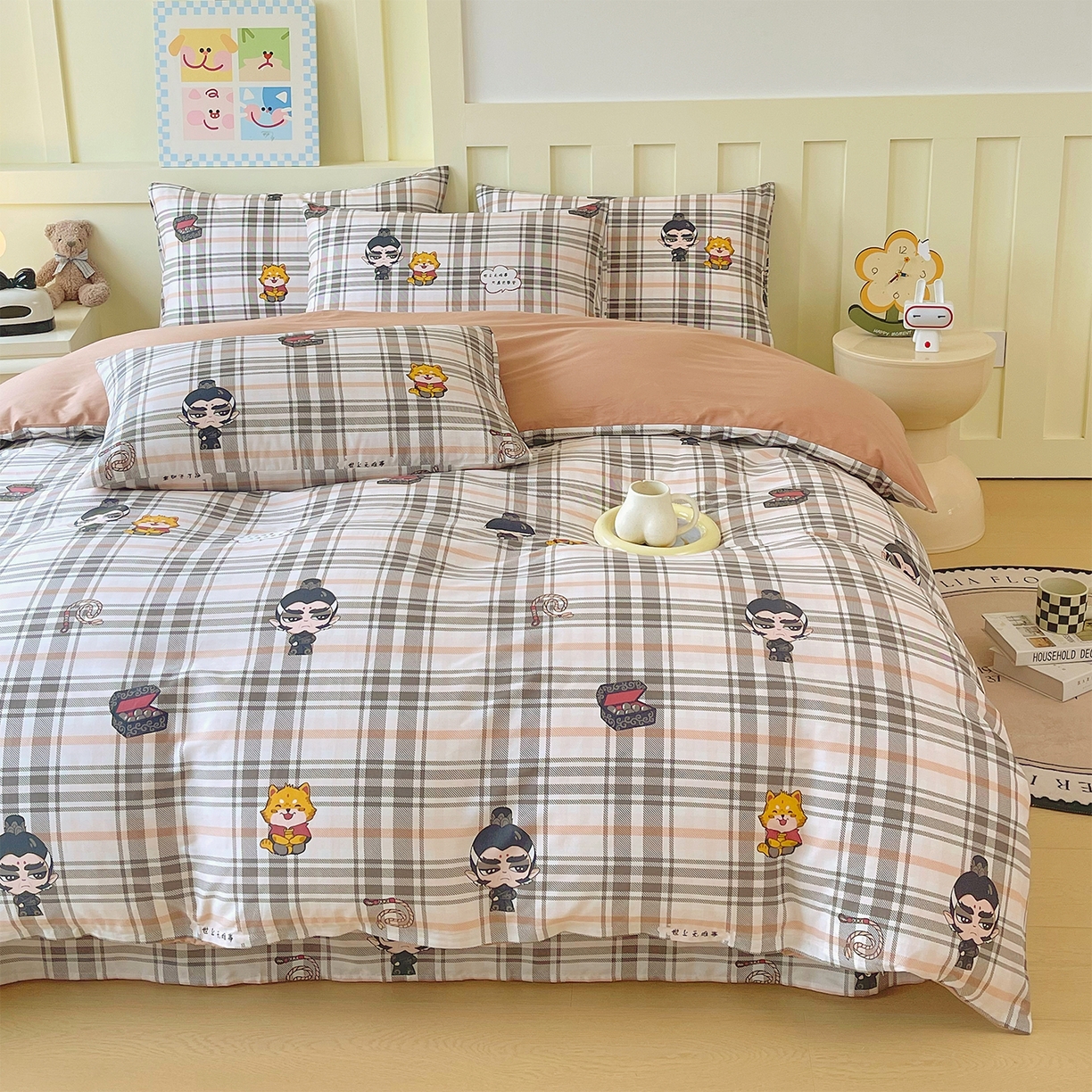 91家纺网 家纺一手货源 找家纺 金鑫汇家纺 2026新款13070全棉单品套件系列-套件：四件套 无畏申公豹-咖