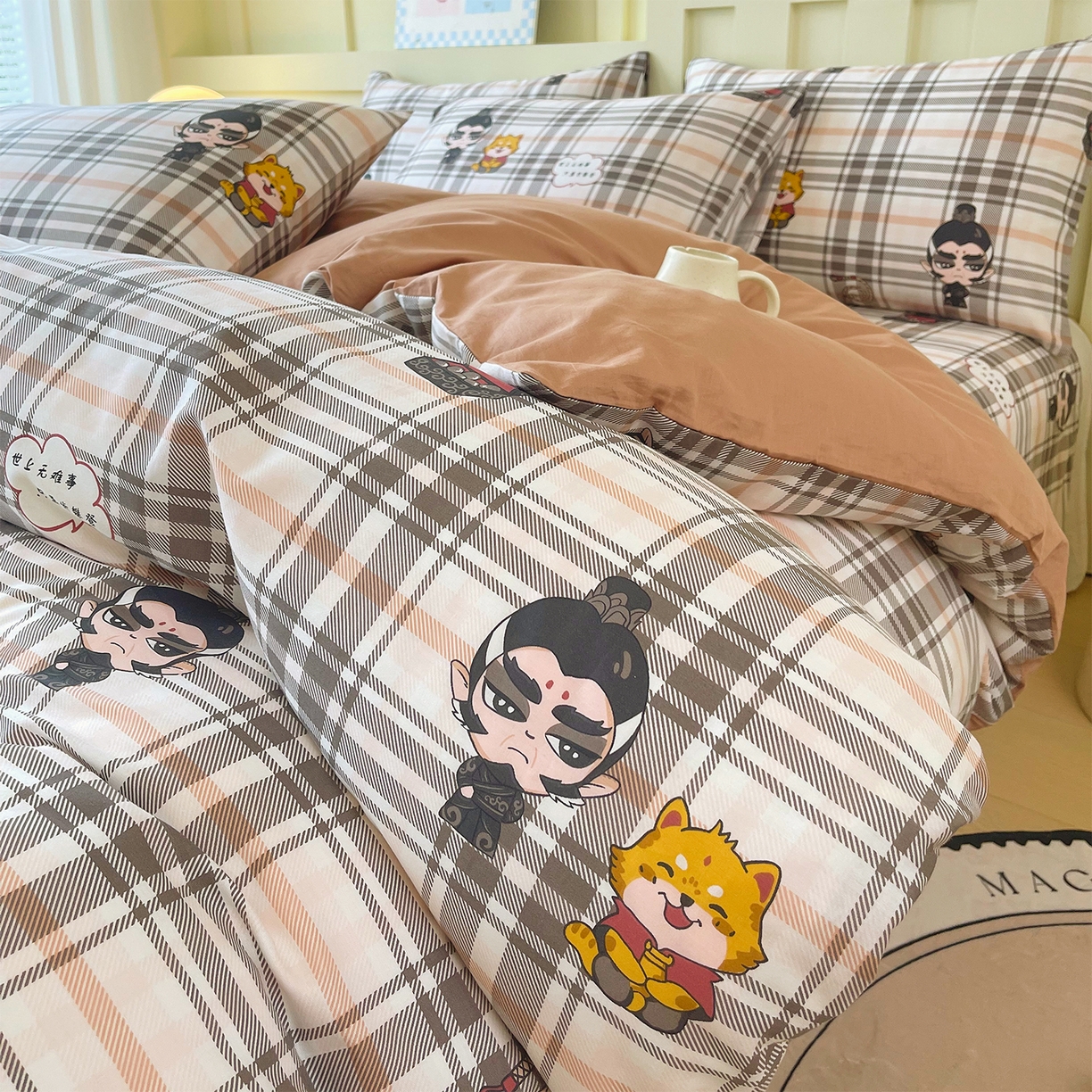 91家纺网 家纺一手货源 找家纺 金鑫汇家纺 2026新款13070全棉单品套件系列-套件：四件套 无畏申公豹-咖