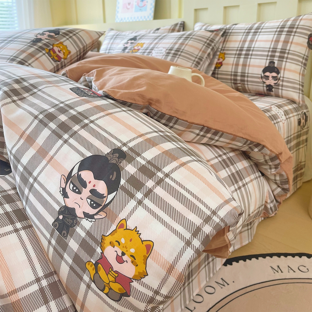 91家纺网 家纺一手货源 找家纺 金鑫汇家纺 2026新款13070全棉单品套件系列-套件：四件套 无畏申公豹-咖