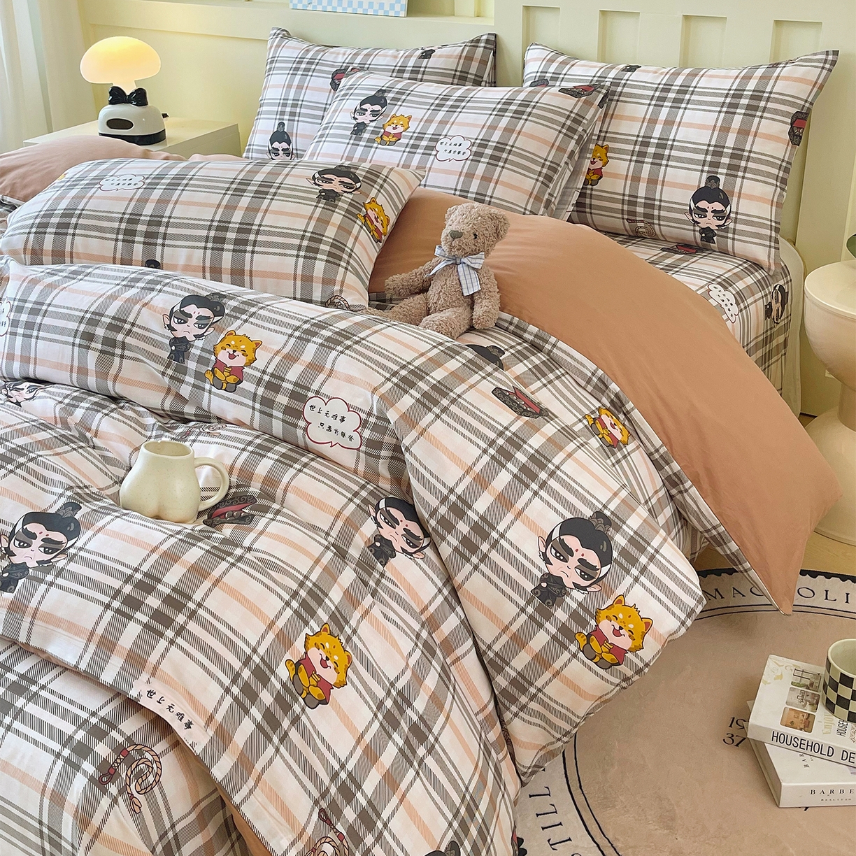 91家纺网 家纺一手货源 找家纺 金鑫汇家纺 2026新款13070全棉单品套件系列-套件：四件套 无畏申公豹-咖