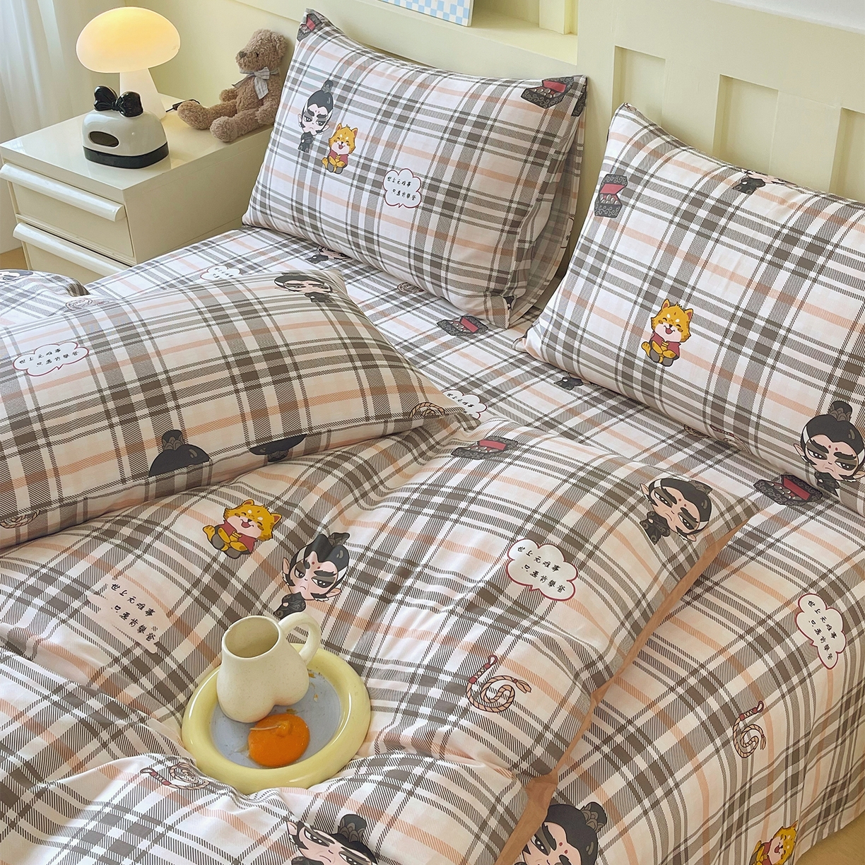 91家纺网 家纺一手货源 找家纺 金鑫汇家纺 2026新款13070全棉单品套件系列-套件：四件套 无畏申公豹-咖